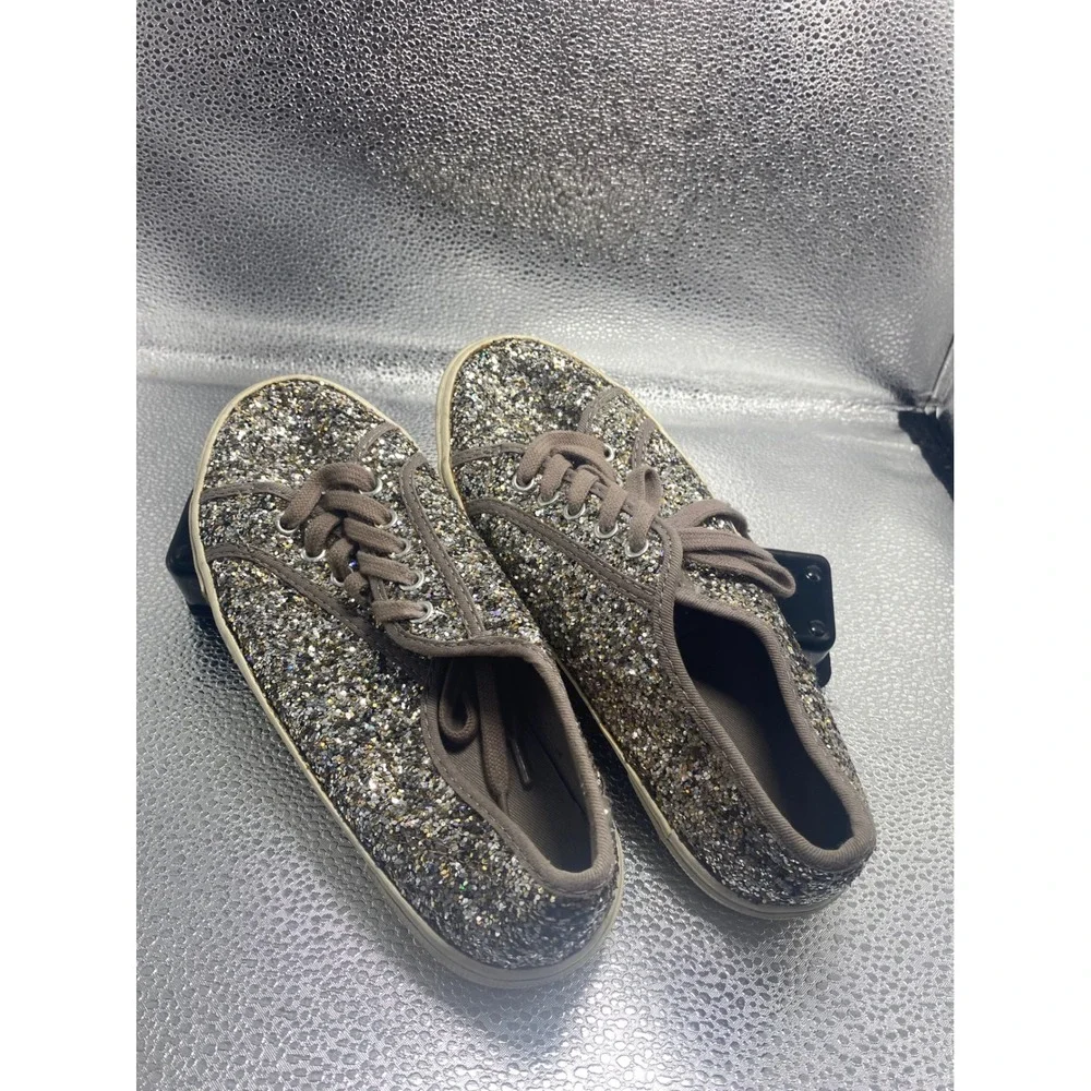 Old Navy Womens Glitter Vulc Sneakers Silver Gold Sparkle Low Top Shoes